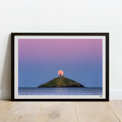 Pink Moon Over Ballycotton Lighthouse Print (Landscape)