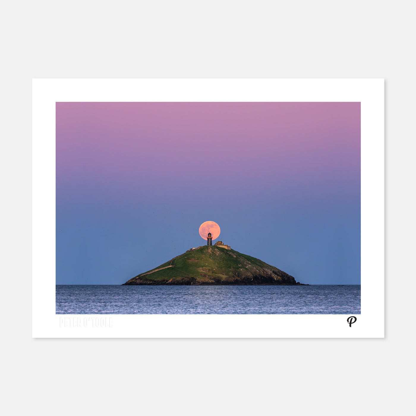 Pink Moon Over Ballycotton Lighthouse Print (Landscape)