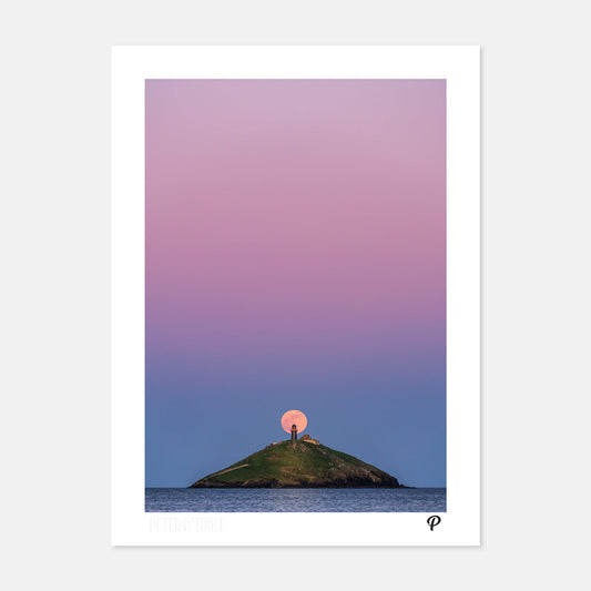 Pink Moon Over Ballycotton Lighthouse Print (Portrait)